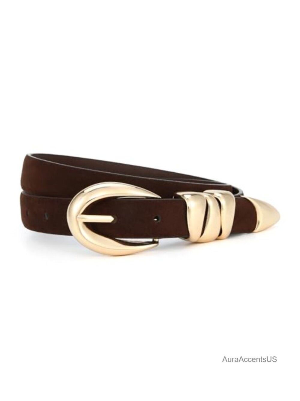 Suede Faux Leather Skinny Belt for Jeans Gold Buckle
